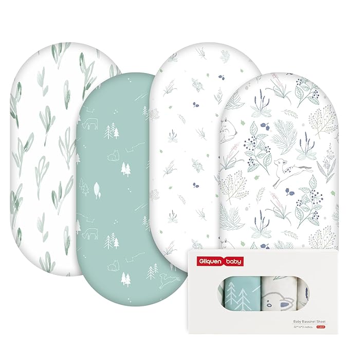 Gllquen Baby Bassinet Sheets 4 Pack, Breathable Cozy Fitted Mattress Sheet by GLLQUENBABY