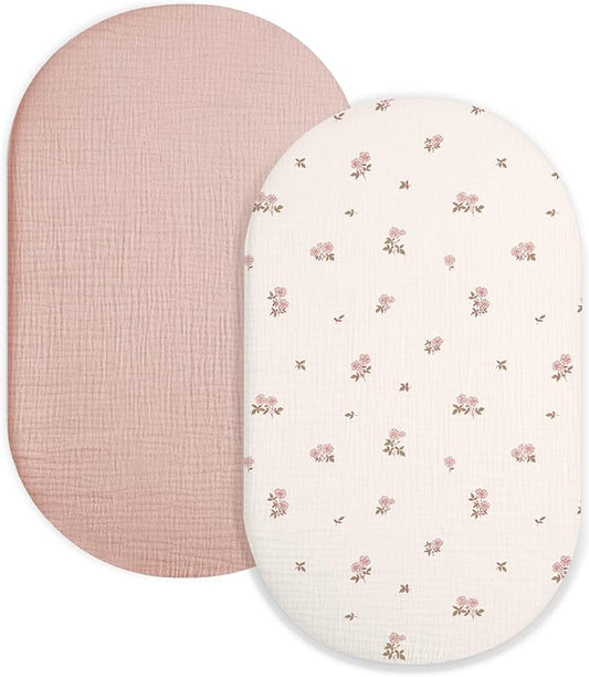 Bassinet Sheet for Baby Boy and Girl 2 Pack, Fitted Sheets for Rectangle by Meowcards