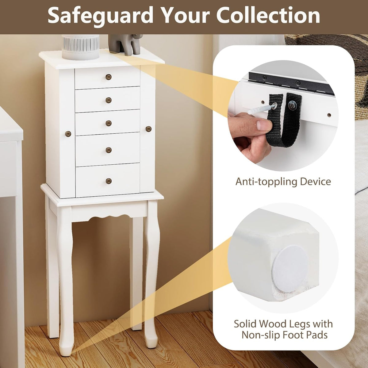 giantex standing jewelry armoire cabinet with 4 drawers, front angle view