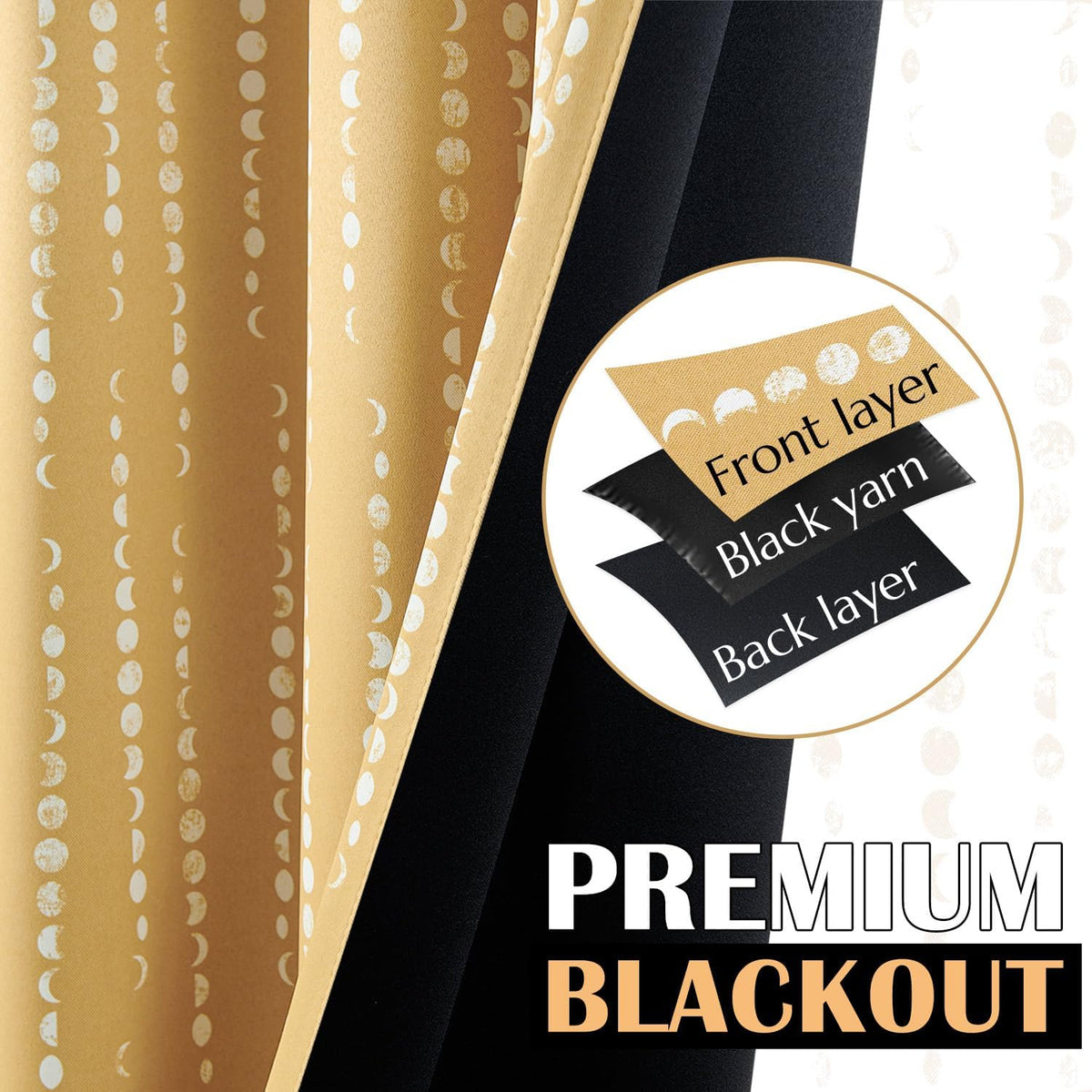 jinchan boho blackout curtains 63 inch length moon, close-up detail