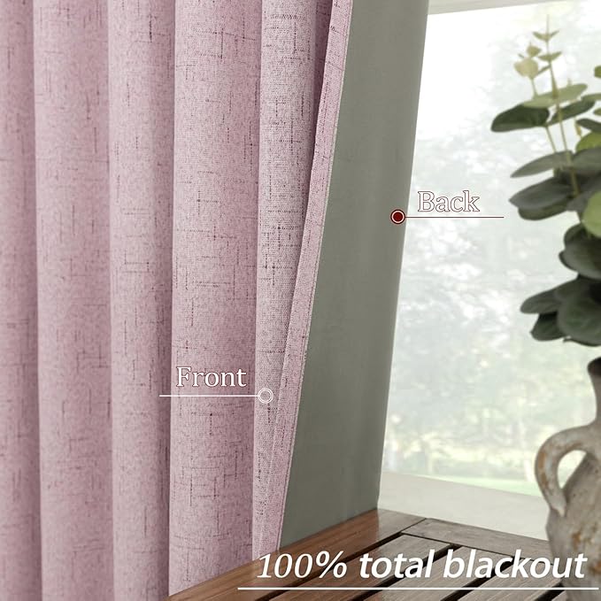 KOUFALL Short Pink Linen Blackout Curtains - Image 4