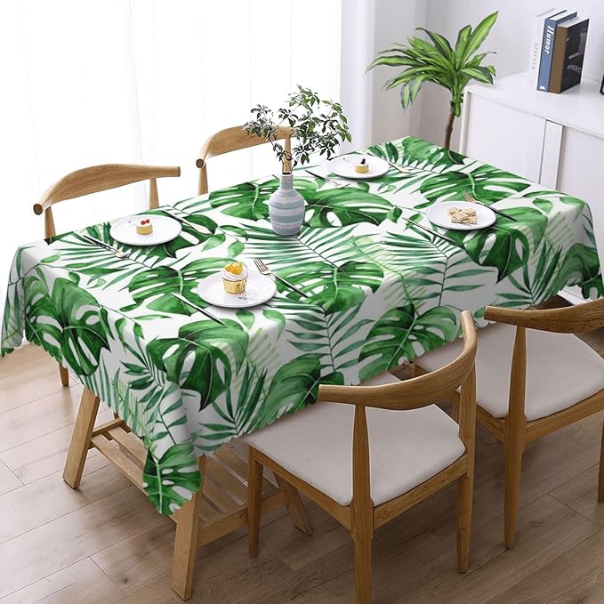 Tropical Palm Leaves Tablecloth Green Monstera Leaf Watercolor Herbs Table - Image 2