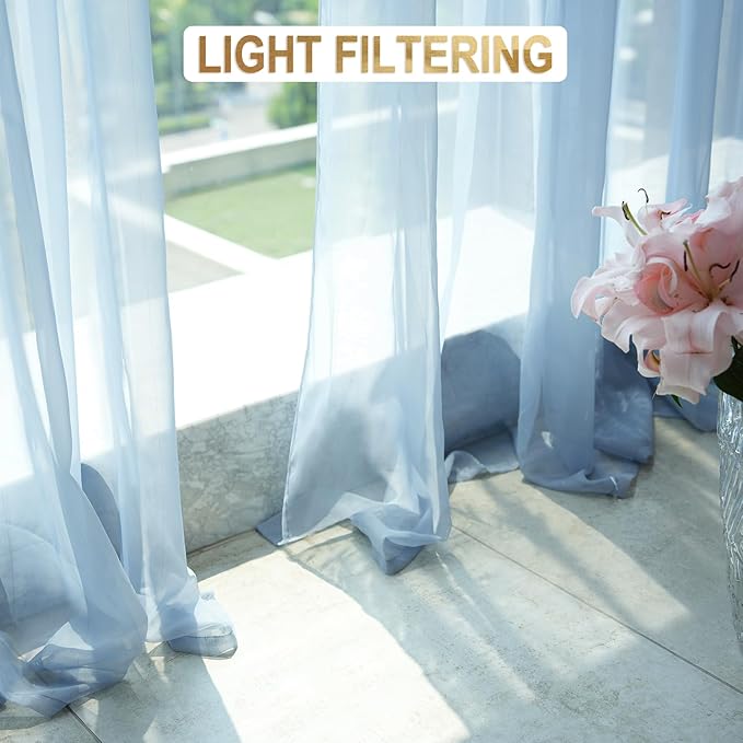 Foil Stripe Blue Sheer Curtains 63 inches Length 2 Panels - Image 4