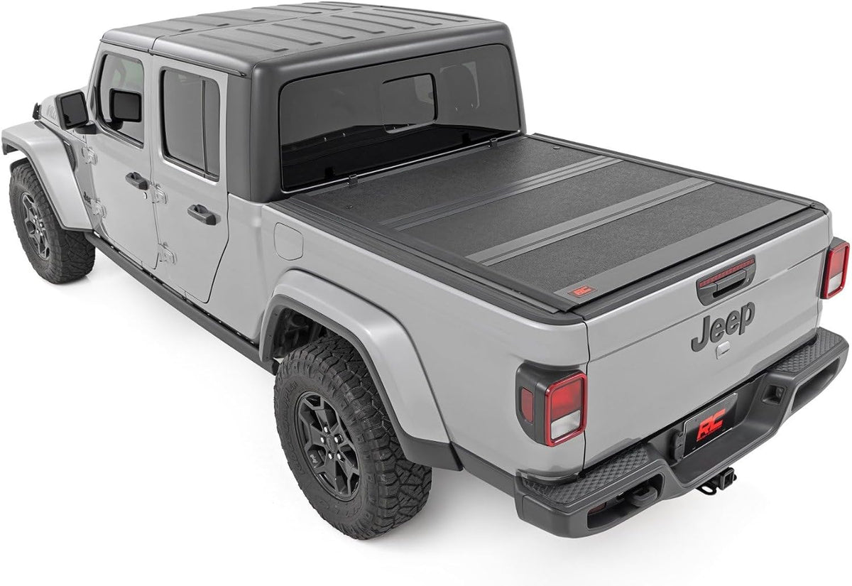 rough country hard low-profile tri-fold tonneau cover for shown in use