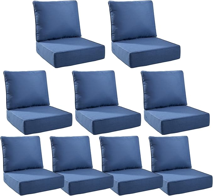 6" Thick Outdoor Cushions 24x24x6, 9-Set Deep Seat Patio Cushions by Pugire