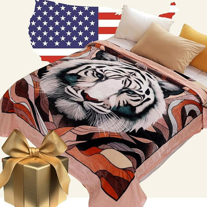 Heavy White Tiger Queen Size Blanket by Hiyoko