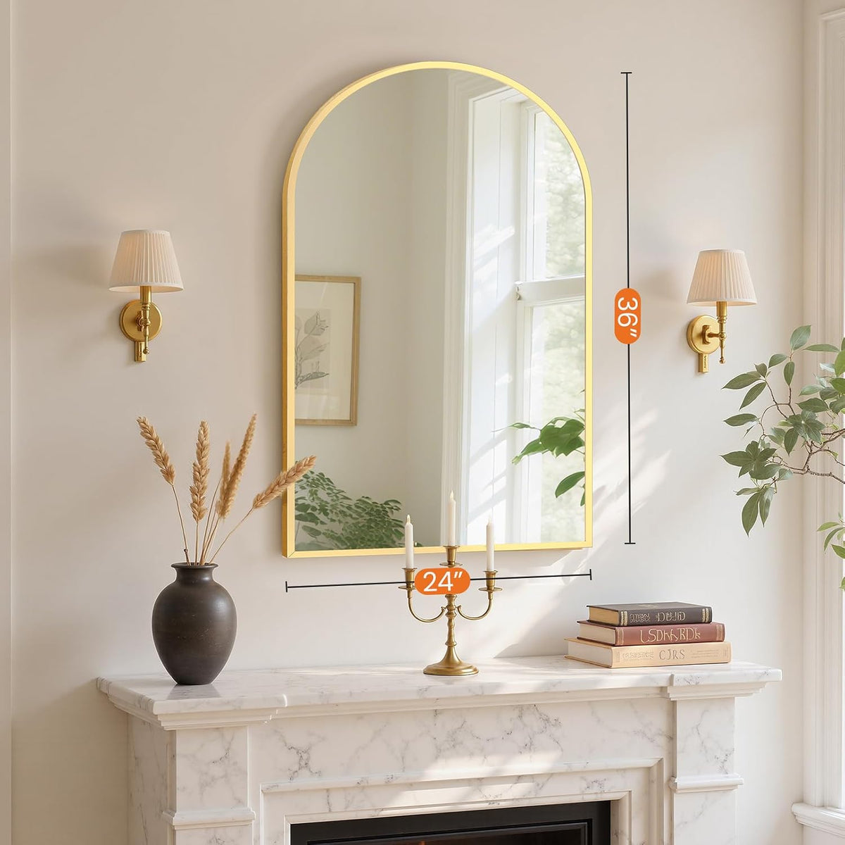 sweetcrispy 24"x 36" arched gold bathroom mirrors for, side view