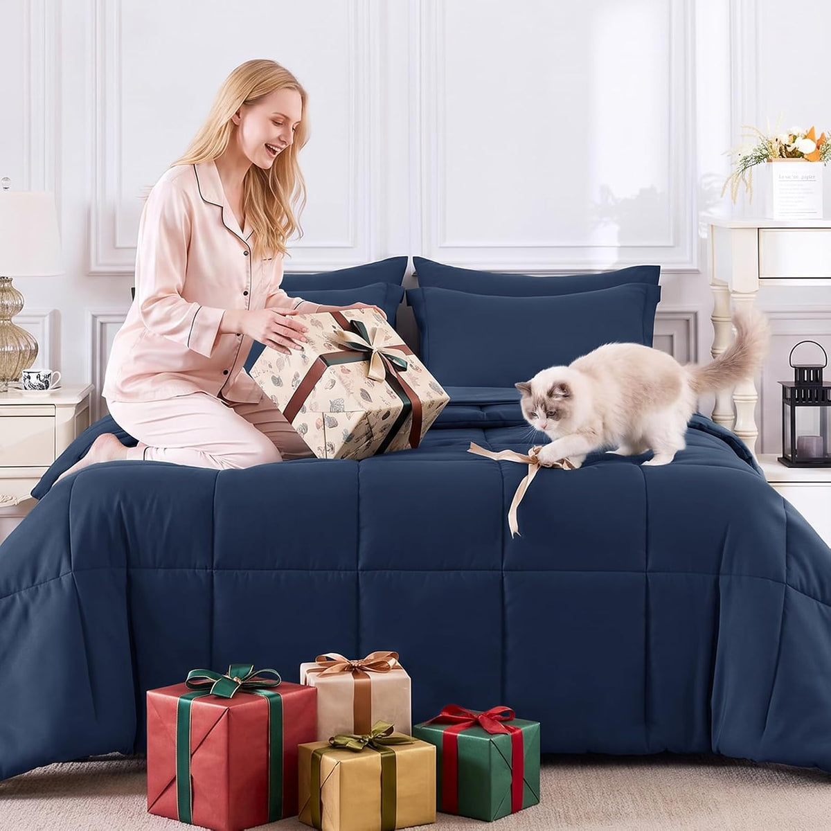 cozylux full size comforter sets, 7-piece bed in on a desk or shelf