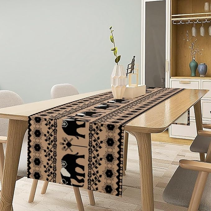 Abstract African Tribe Table Runner Elephant Animals Folk Graphic Art - Image 6