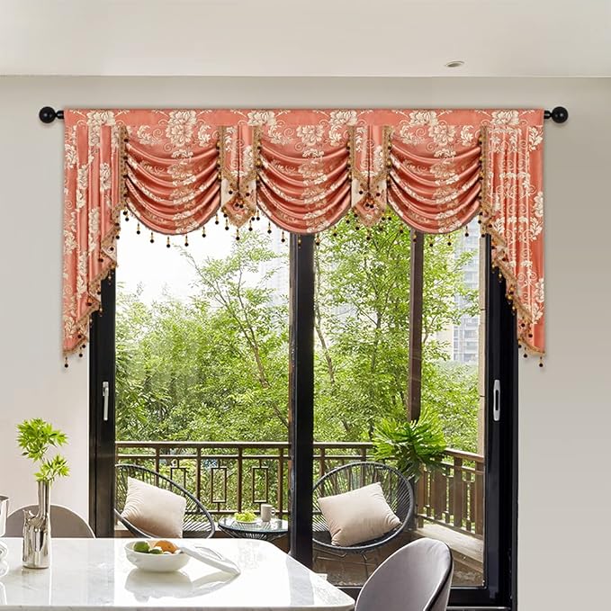 ELKCA Golden Jacquard Swag Waterfall Valance by ELKCA