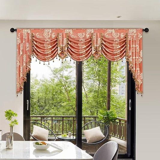 ELKCA Golden Jacquard Swag Waterfall Valance by ELKCA