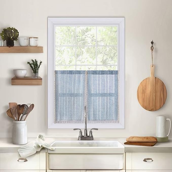 ColorBird Boho Kitchen Short Curtains 36 inch Length 2 Panels, Embroidered by ColorBird