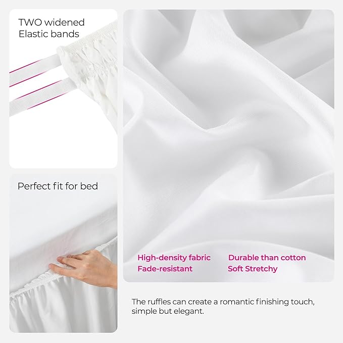 RIMELA White Bed Skirt King Size 18 Inch Drop, Elastic Bed Skirting - Image 6