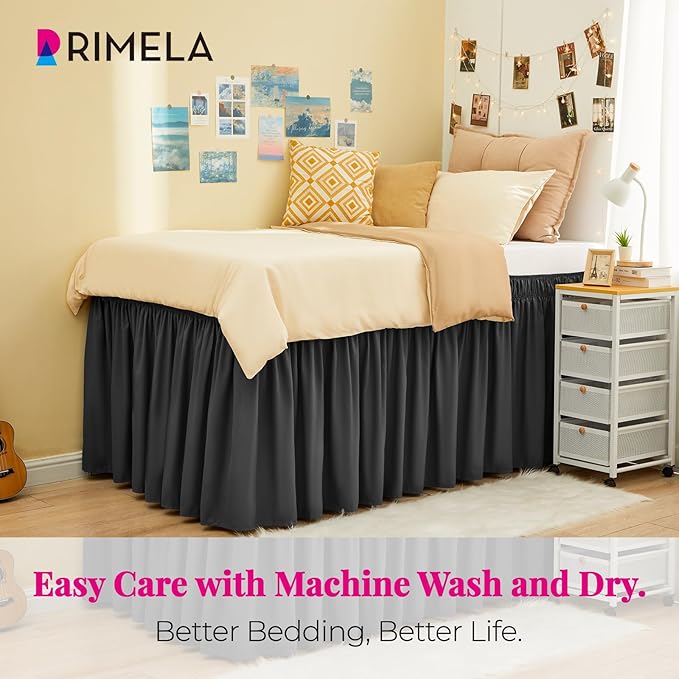 RIMELA Dorm Bed Skirt Twin XL 32 Inch Drop, Dark Grey Bedskirt Solid Silky - Image 2