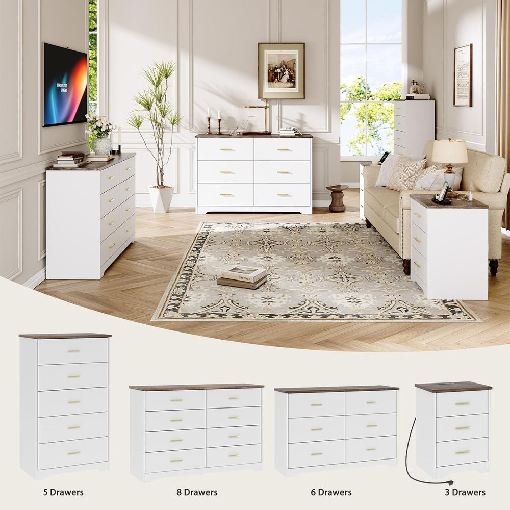LIDYUK White Dresser for Bedroom, 6 Drawer Dressers & Chests of Drawers
