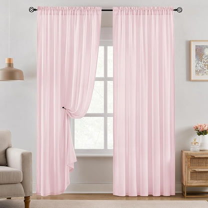 HOMEIDEAS Non-See-Through Light Pink Privacy Semi Sheer Curtains 96 Inches Long - Image 2