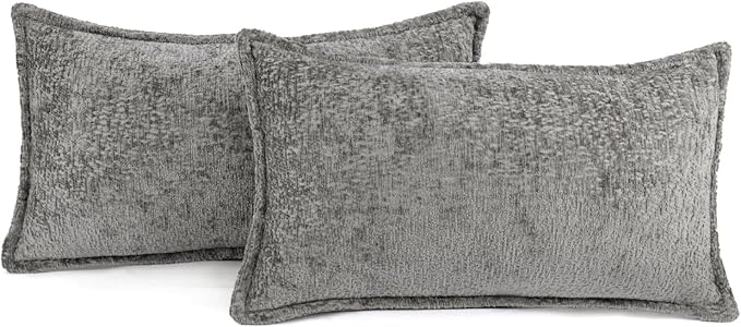 Pack of 2 Grey Decorative Throw Pillow Covers 12x20 Cozy Soft Chenille Accent - Image 5