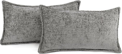 Pack of 2 Grey Decorative Throw Pillow Covers 12x20 Cozy Soft Chenille Accent - Image 5