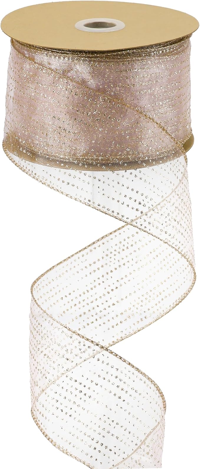 MEEDEE Rose Gold Sheer Glitter Wired Ribbon 2.5 Inch Horizontal Stripes Polka by MEEDEE