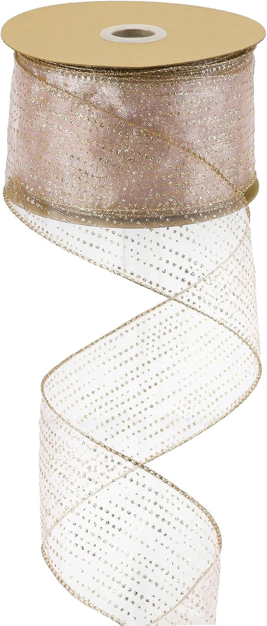 MEEDEE Rose Gold Sheer Glitter Wired Ribbon 2.5 Inch Horizontal Stripes Polka by MEEDEE