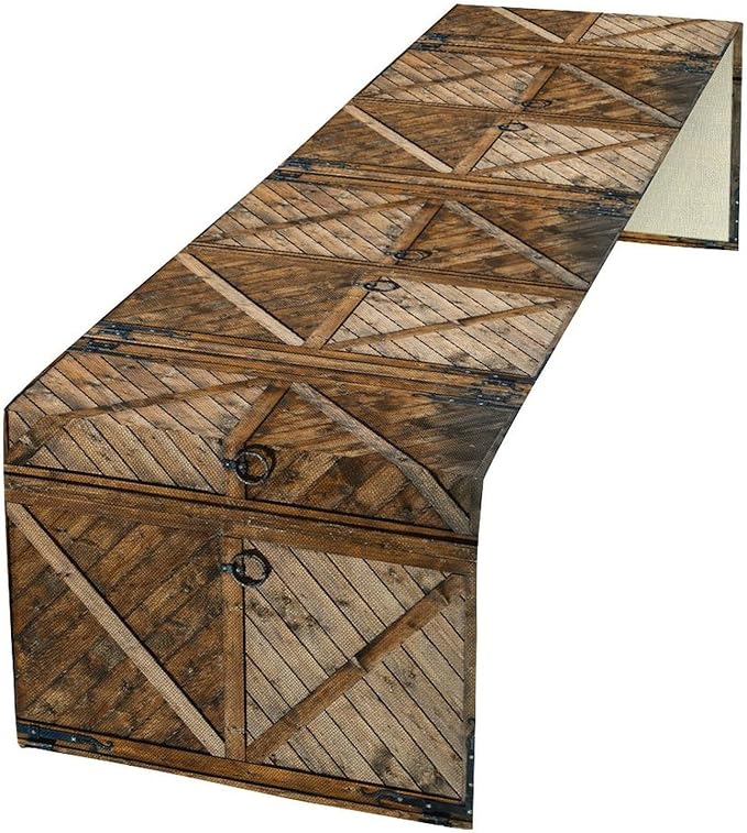 Rustic Barn Door Table Runner Retro Old Wooden Farmhouse Western Country by ZhiRain