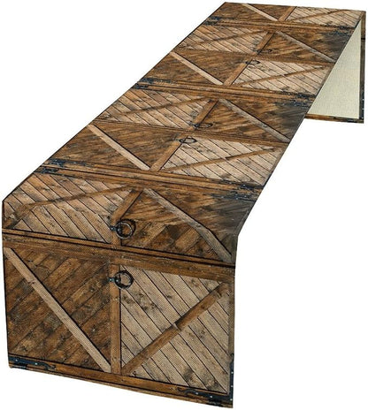 Rustic Barn Door Table Runner Retro Old Wooden Farmhouse Western Country by ZhiRain