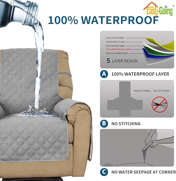 Easy-Going Sofa Slipcover Waterproof Recliner Chair Cover Non-Slip Fabric Couch - Image 3