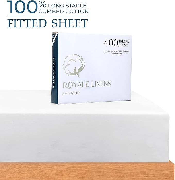 Royale Linen 400 Thread Count 100% American Grown Cotton Fitted Sheet Twin Size - Image 2