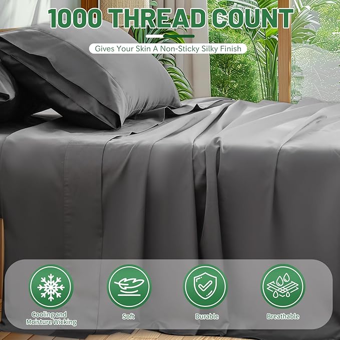 100% Egyptian Cotton Sheets Cal King Sheet Set 1000 Thread Count Sateen Weave - Image 2