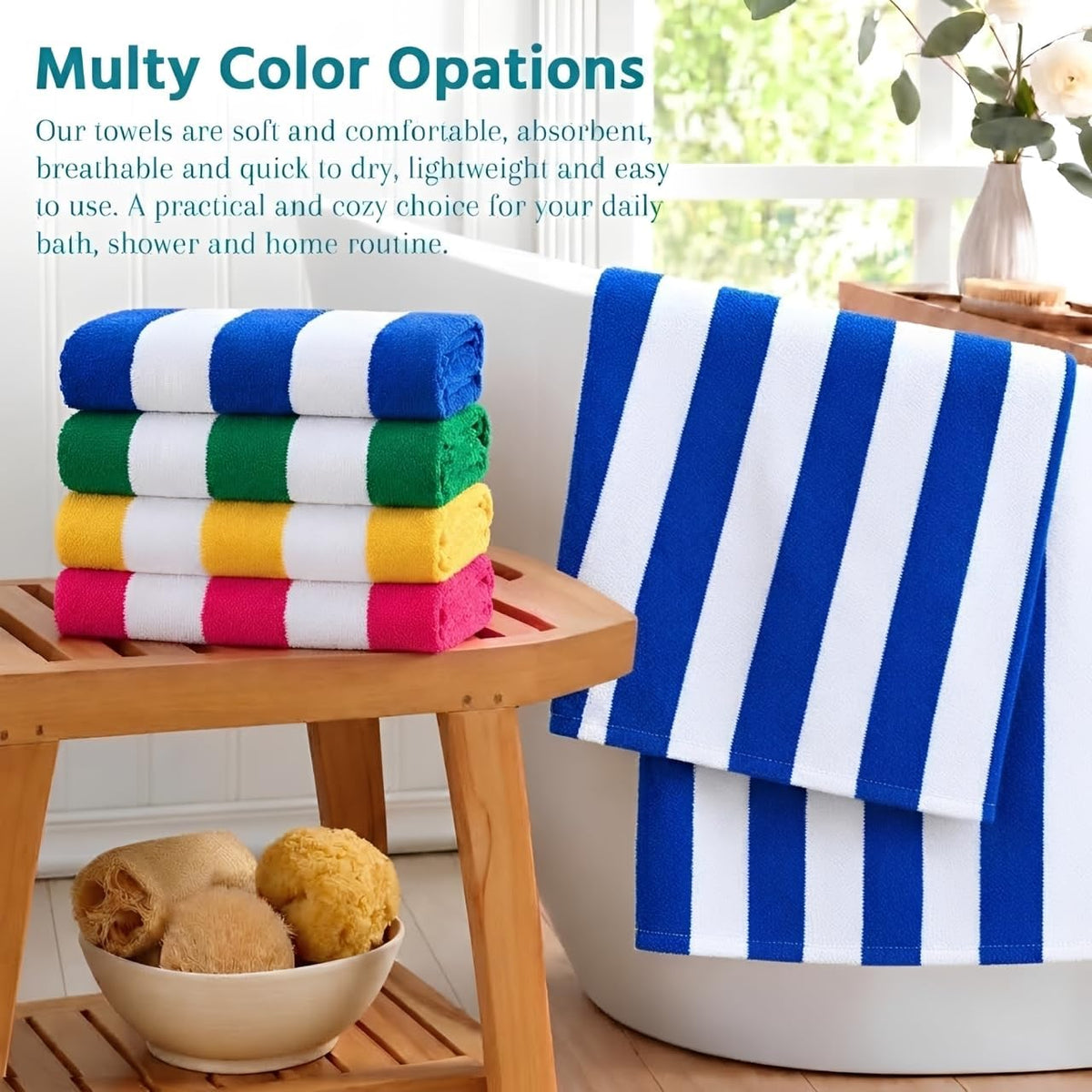 4 packs oversized stripe bath towels beach towel showing dimensions