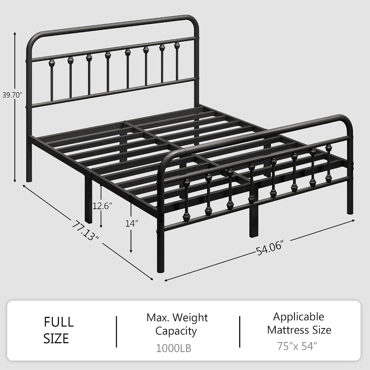 zunatu full size metal bed frame, victorian style shown in use