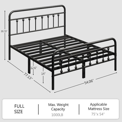 zunatu full size metal bed frame, victorian style shown in use