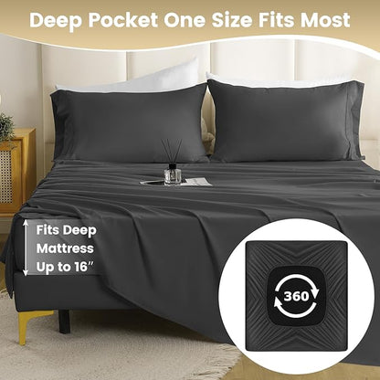 Full Sheet Set - Hotel Luxury 4 Piece Breathable Cooling Full Size Sheet Sets - Image 4