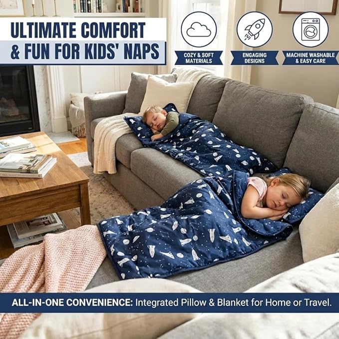 Toddler Nap Mat with Removable Pillow and Blanket - Image 4