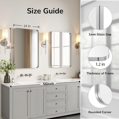 ushower brushed nickel bathroom mirrors 24"x36" 2 pack, side view