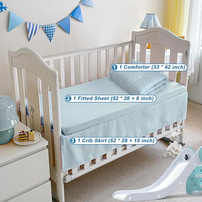 Wowelife Baby Crib Bedding Set for Girls, 3 Piece Boho Crib Comforter Set Ruffle - Image 4