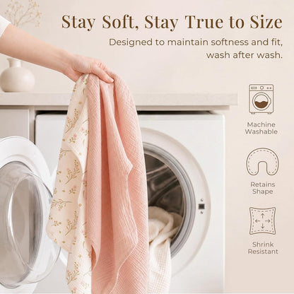 Konssy 2-Pack Muslin Nursing Pillow Covers, Soft & Adorable Nursing Covers for Breastfeeding Pillows, Slipcovers for Newborn Boys & Girls(Pink, Floral)