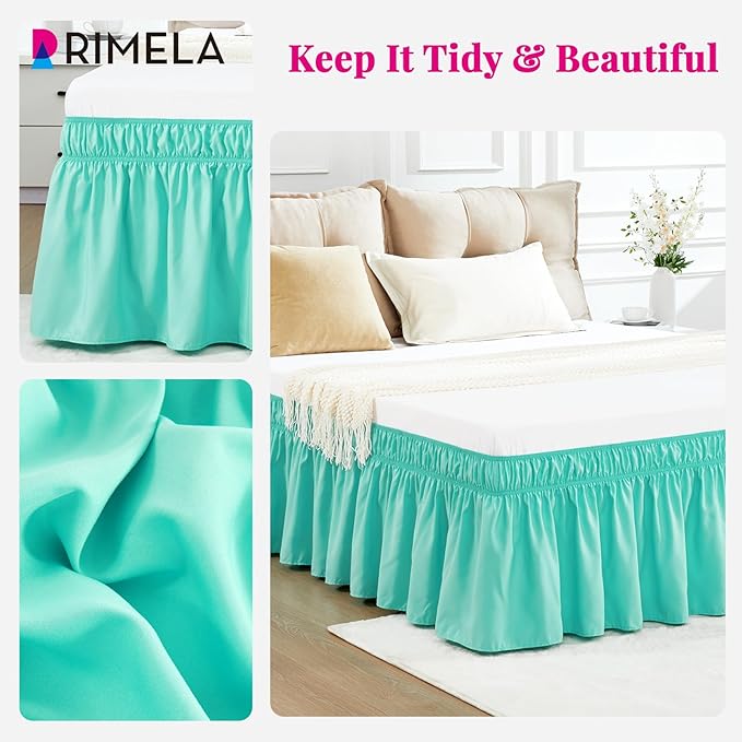 RIMELA Spa Blue Bed Skirt Queen Size 15 Inch Drop, Elastic Bed Skirting - Image 4