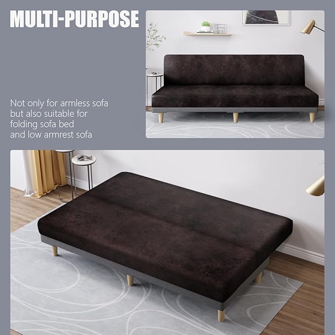 molasofa Leather Like Stretch Futon Slipcover Armless Futon Bed Sofa Cover - Image 5