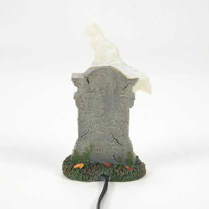 Department 56 Village Collection Accessories Halloween Kit E. Kat Cat Ghost on Tombstone Lit Figurine, 3.8 Inch, Multicolor