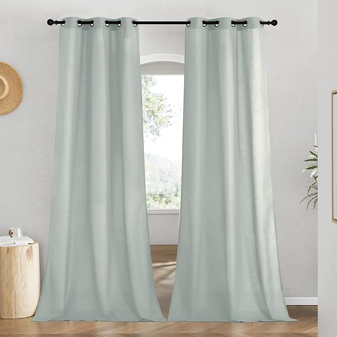 NICETOWN Linen Sage Green Window Curtains 84 inches Long, Grommet Thick Linen by NICETOWN