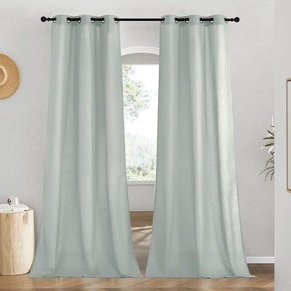 NICETOWN Linen Sage Green Window Curtains 84 inches Long, Grommet Thick Linen by NICETOWN