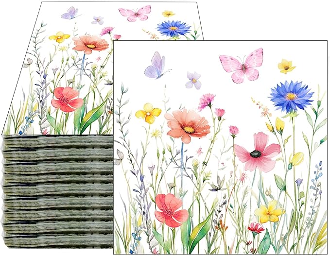 100 Pack Wildflower Floral Cocktail Napkins Disposable Floral Napkins Butterfly by HSPAIDYP