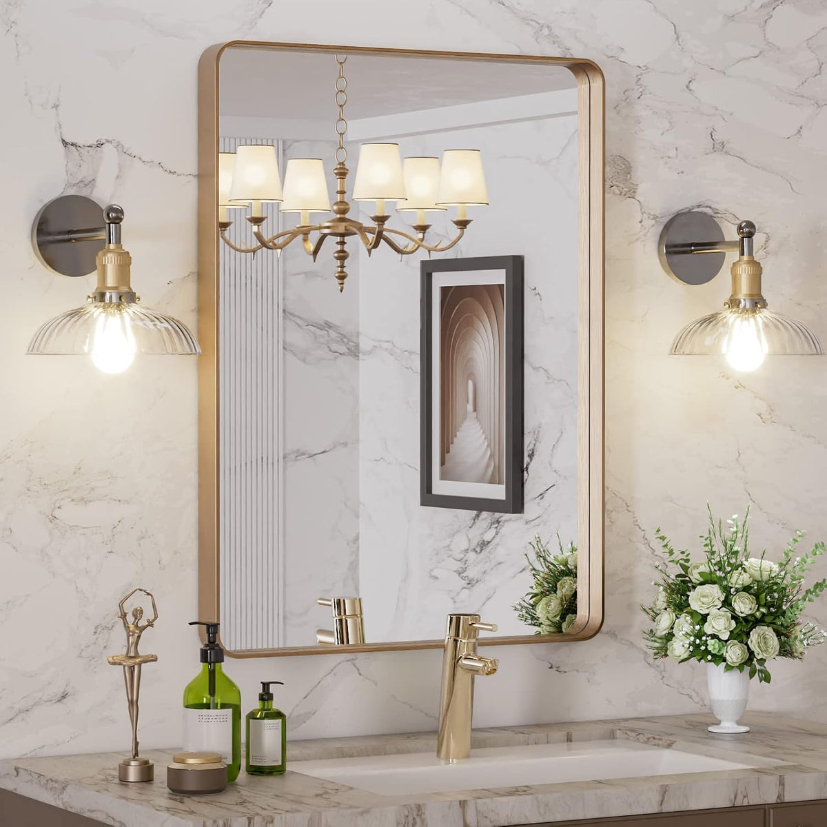 loaao 22"x30" gold bathroom mirror on a desk or shelf