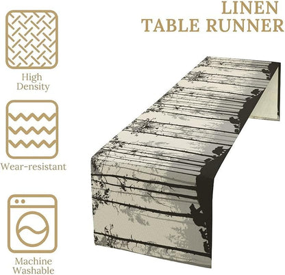 Retro Bear Table Runner, Rustic Foggy Forest Wild Animal Table Runner - Image 6