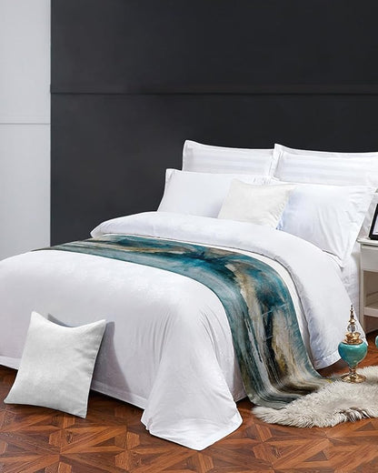 Abstract Mottled Turquoise Green Gray Art Bed Runners - Image 3
