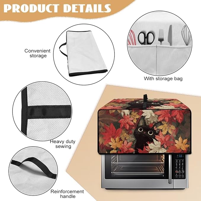 Cat Maple Leaf Print Toaster Oven Dust Cover - Image 6