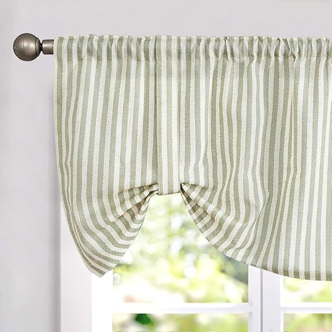 jinchan Tie Up Linen Textured Striped Bow Tie Curtain by JINCHAN