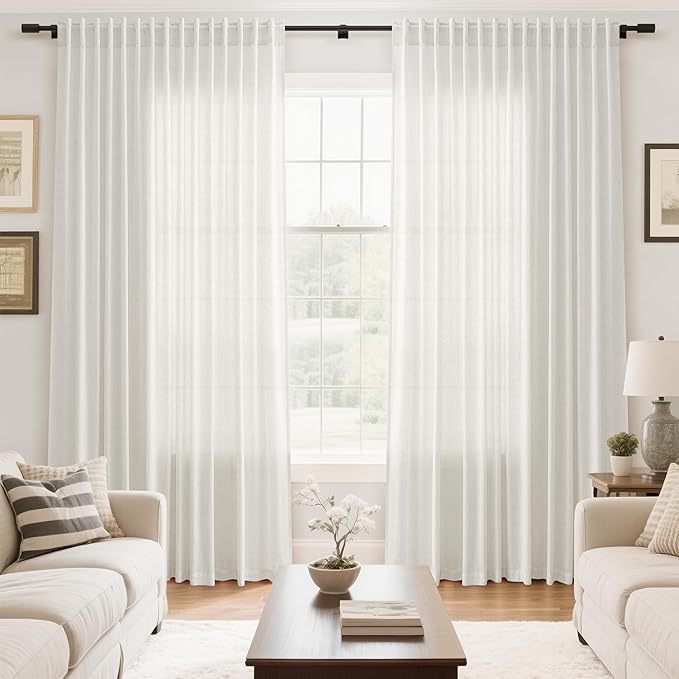 Extra Wide Beige White Curtains 96 Inches Long - Image 6
