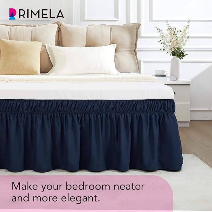 RIMELA Navy Blue Bed Skirt King Size 18 Inch Drop, Elastic Bed Skirting - Image 5